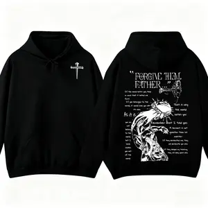 Menswear Long-Sleeve Soft Classic Cotton Hoodie Sweatshirt - Unisex Christian Spiritual Apparel with Forgive Them Father Scripture, Cross, and Crown of Thorns Graphics, Easter Gift Idea