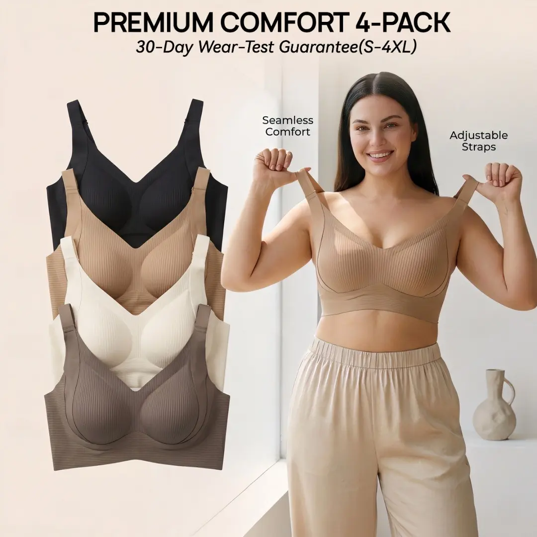 4-Pack Solid Seamless Ribbed Push Up Bras Wirefree Jelly Full Coverage Comfort Everyday Bralette Plus Size Ultimate Lift Cool Sleep soft tshirt Bra