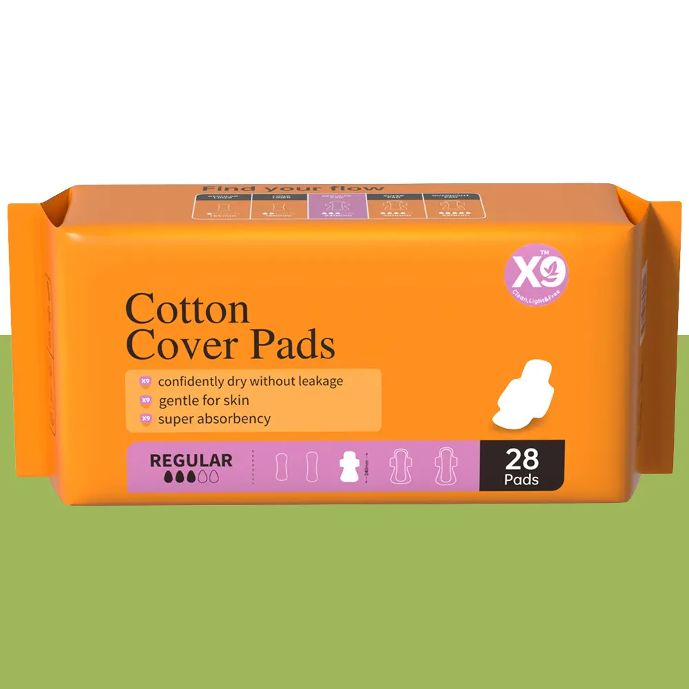 X9 Organic Cotton Feminine Pads with Wings, 240mm Regular Size, High Absorbency, Unscented, Chlorine-Free, For Sensitive Skin, 28 Count, Period Pads, Sanitary Pads