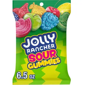 Sour Gummies Assorted Fruit Flavored Candy Bag 6.5 oz - Blue Raspberry Green Apple Cherry Lemon Watermelon Snack