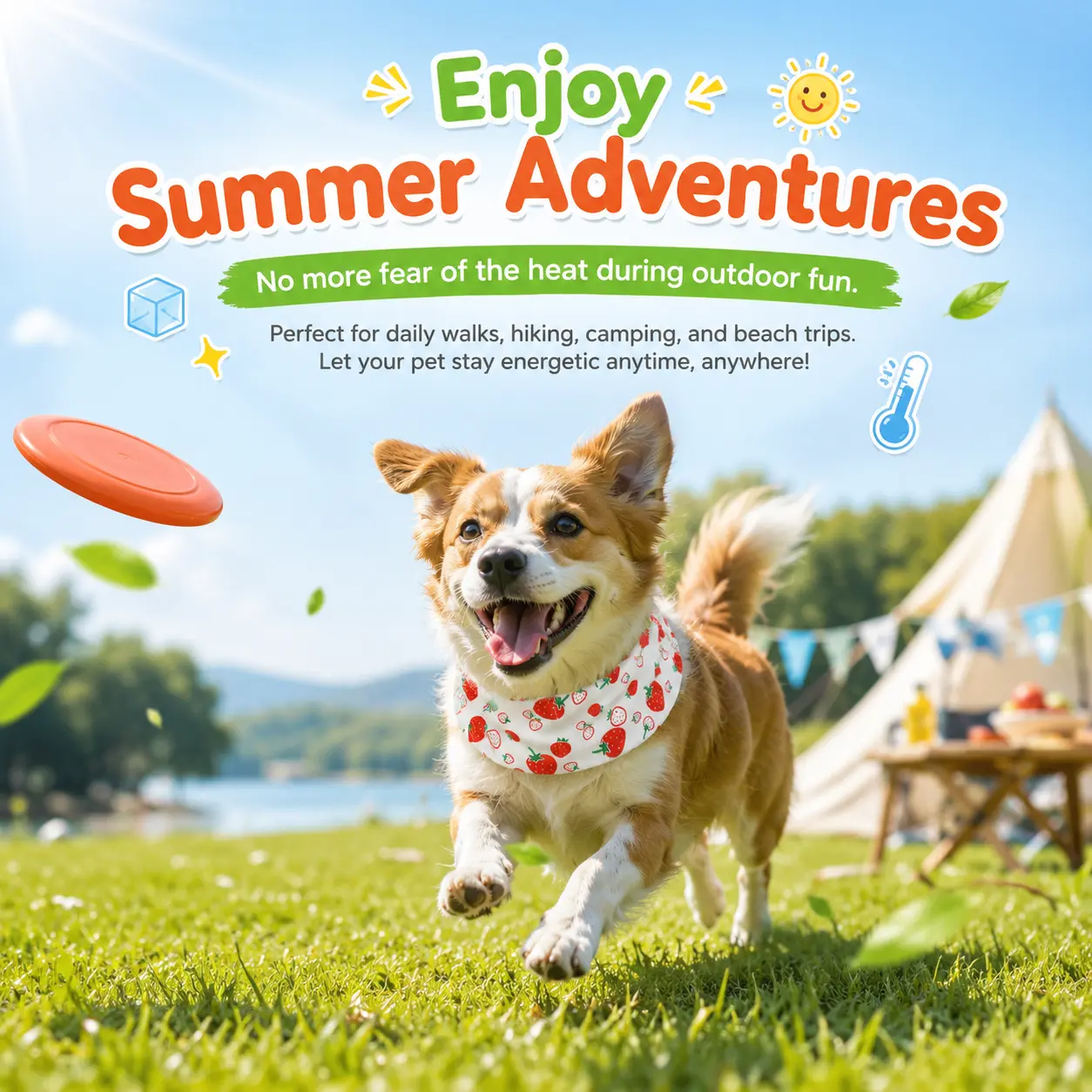 Fruit-Themed Dog Cooling Collar, Custom Adjustable Fit Fabric Neck Wrap, Instant Cool Breathable Scarf for Heat Relief on Hikes & Beach Trips, Sweet Strawberry Design for Dogs, Instant Cooling Technology, Outdoor Walks