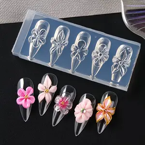 Elegant Lily Nail Art Molds Spring Summer Floral 3D Stereo Carved Jelly Flower Nail Patches Nail Art Accessories