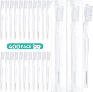 400 Pack Individually Wrapped Disposable Toothbrush Bulk Hard Bristle Adult Manual Tooth Brush Travel Toothbrushes Single Use Toothbrush for Homeless Women Men Hotels Guest Rooms, White