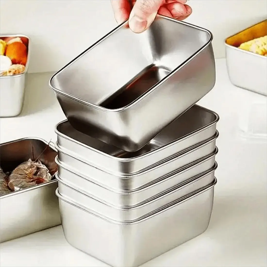 3pcs/5pcs/6pcs Leakproof Kitchen Containers, 600ML Stainless Steel Food Storage Boxes with Transparent Lids, Leak-Proof Kitchen Organizers