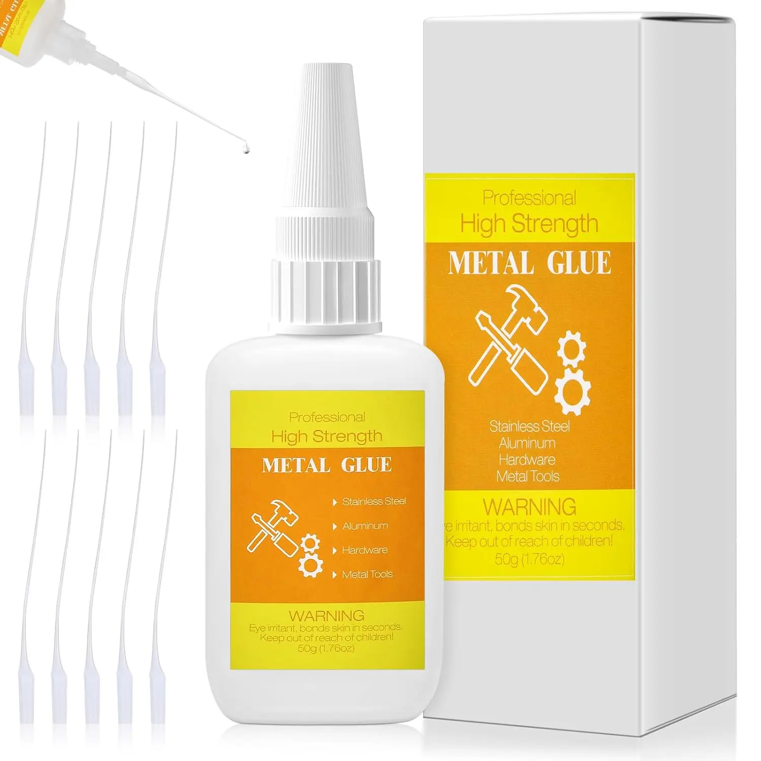 50g Metal Glue,  Instant Adhesive Metal Glue Heavy Duty  Super Glue Bonding for Metal to Metal, Metal and Stone, Stainless Steel, , Glass,  Tools Repair DIY Crafts