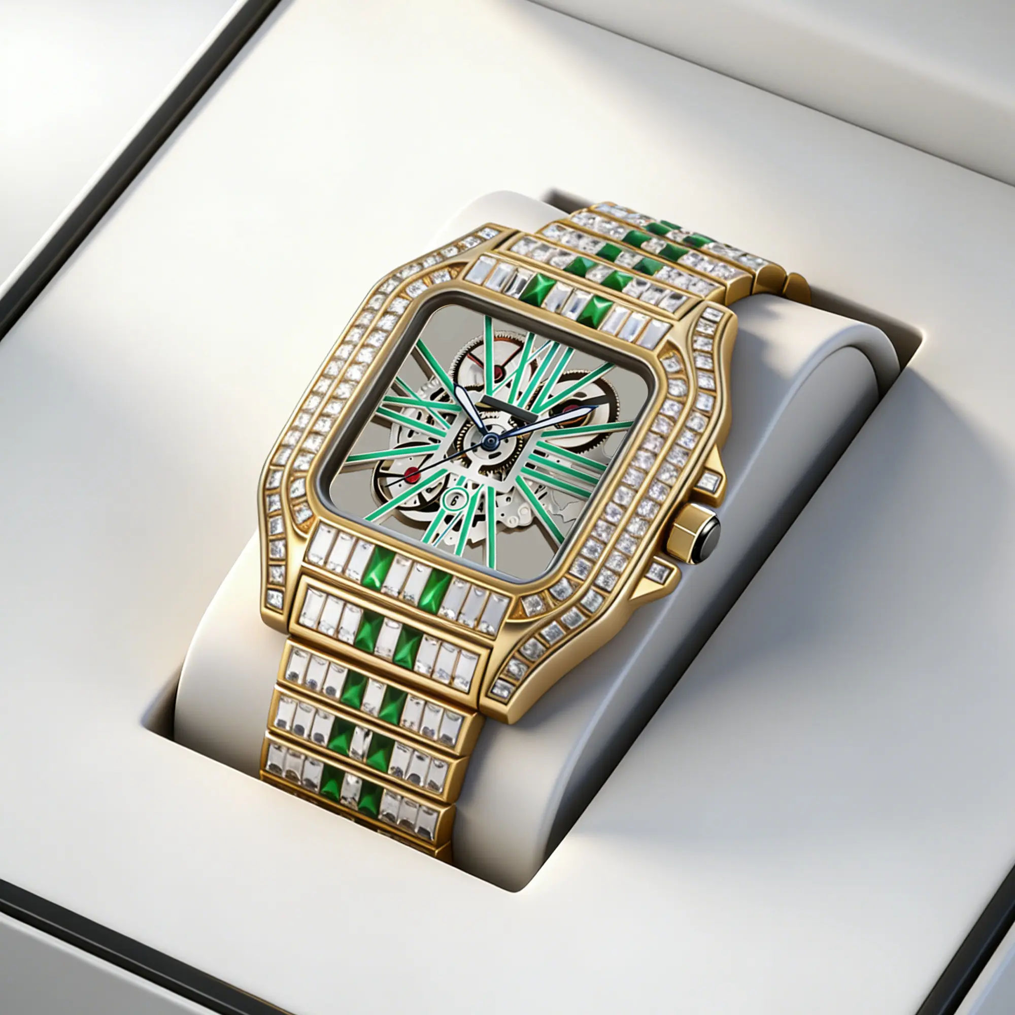 Men's Luxury Diamond-Embellished Openwork Jewelry Watch, Square Dial - Stylish Brilliance & Shine Wrist Watch for Professional Use, Brilliance & Shine Wrist Watches
