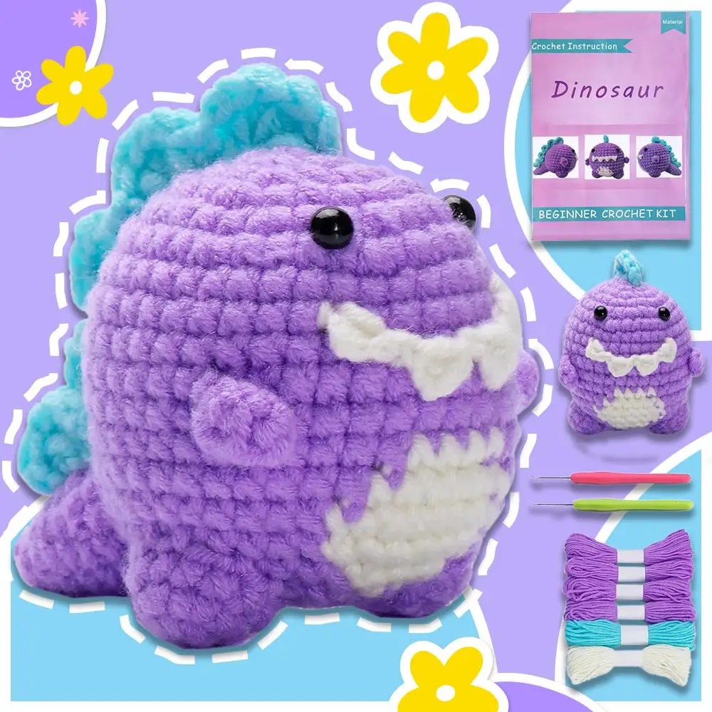 Crochet Kit for Beginners, Crochet Animal Kit, Beginner Crochet Starter Kit, Knitting Kit with Yarn, Step-by-step Instructions Video, Dinosaur Crochet