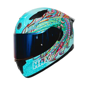 HAX Alebrije Dragon Slayer Turquoise Motorcycle Helmet DOT & ECE Certified Aerodynamic Design with Dual Visors and Multiple Ventilation Channels