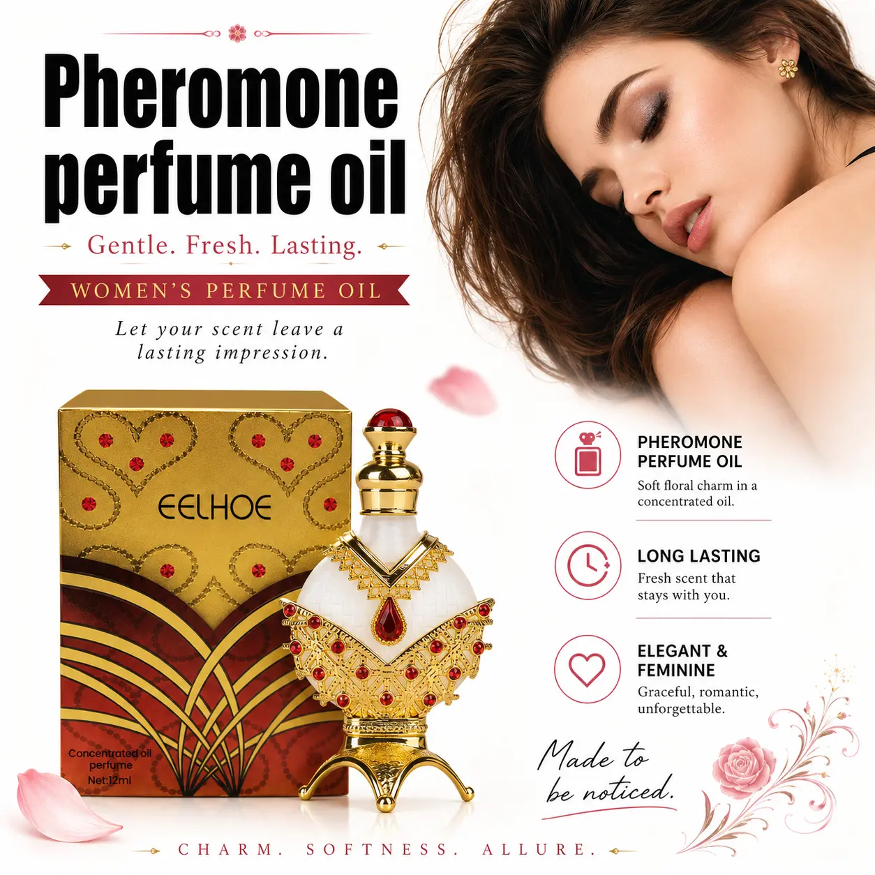 Concentrated Pheromone Perfume Oil, 12ml – Gentle, Fresh and Long-Lasting Fragrance for Couples and Date Nights
