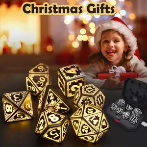 Avtctek Rechargeable LED Light Up Dice Set 7pcs, DND Gifts RPG 3-Color Glow Polyhedral Dice with Black Grid Design, Long-Lasting 1700-2000 Uses D4-D20 Role Playing Dice for D&D Dungeons & Dragons RPG (Warm White Light)