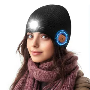 Touch Two Bluetooth Music LED Lighted Sports Outdoor Night Running Knit Warm Hat Alert Hiking Cycling Fashion Family Must Have