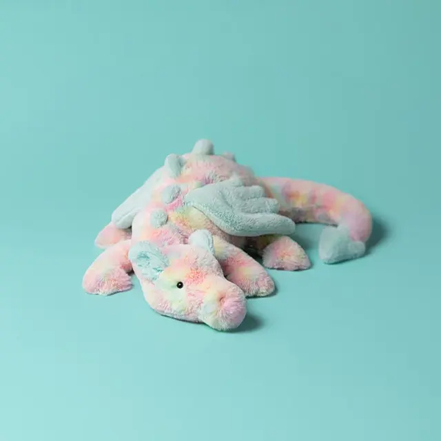 Jellycat Lazulia Dragon Plush Toy – Soft Pastel Rainbow Dragon Stuffed Animal with Blue Wings, Adorable Collectible Gift