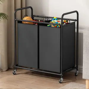 Laundry Sorter Basket 2 Bag Laundry Hamper Cart with Rolling Lockable Wheels and Removable Bags Laundry Organizer Cart for Clothes Storage【A001】 Deals For You Days