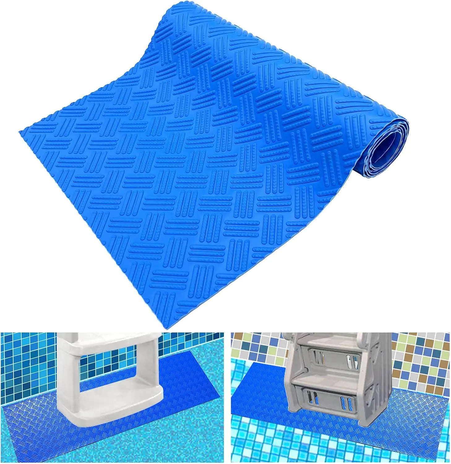Swimming Pool Ladder Mat - Protective Pool Ladder Pad Step Mat with Non-Slip Texture, Blue Medium Pool Step Mat, 36 inch X 9 inch