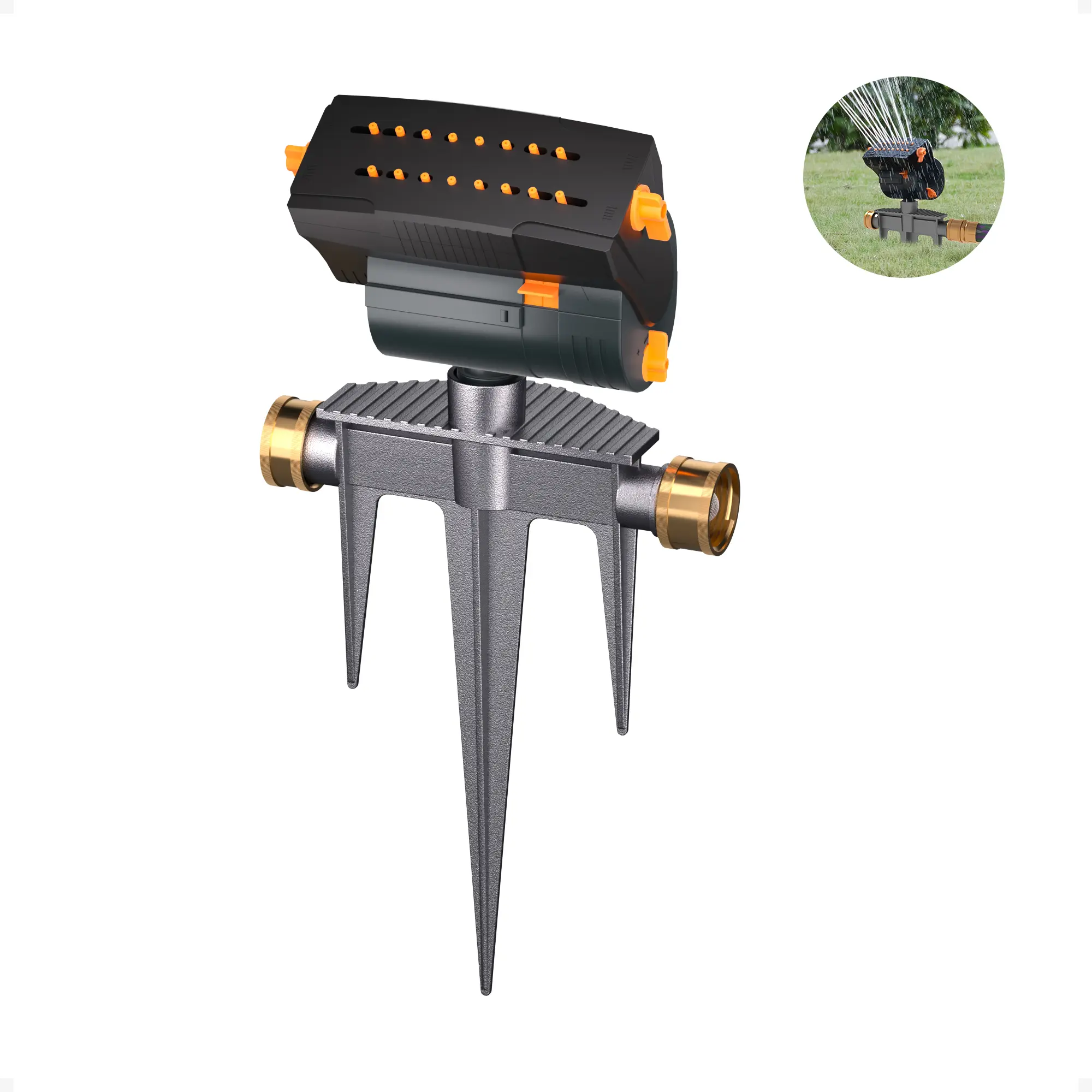Diivoo Garden Sprinkler with Step Spike Base, Mini Turbo Oscillating Water Sprinklers for Yard, Adjustable Width, Range and Flow Rate, 16 Nozzles, Grey