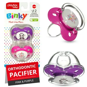 Playtex Baby Binky Orthodontic Pacifier with Air Comfort Shield Medical Grade Silicone Pink & Purple 2 Count for 6M+