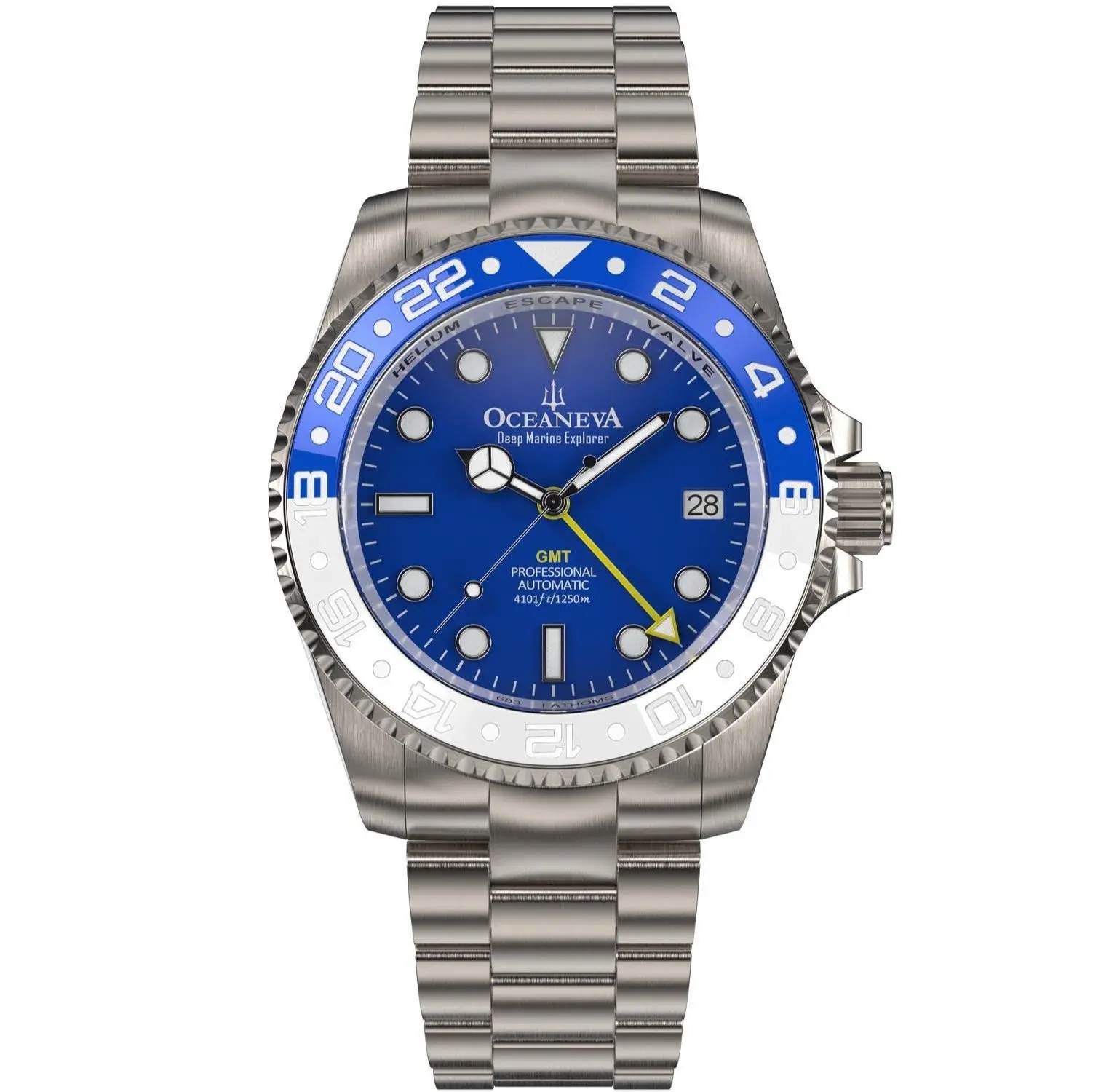 Oceaneva Men's GMT TITANIUM Automatic Deep Marine Explorer 1250M Blue Ceramic Bezel Watch with NH34 Movement & 1250m Water Resistance