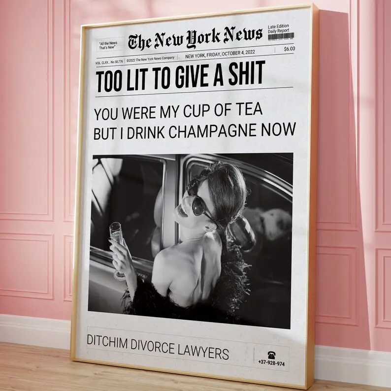 New York News Newspaper Poster Wall Art, News Paper Print, Trendy Room Decorations, Black White Aesthetics, Funny Bar Cart Decor, Dorm Decor