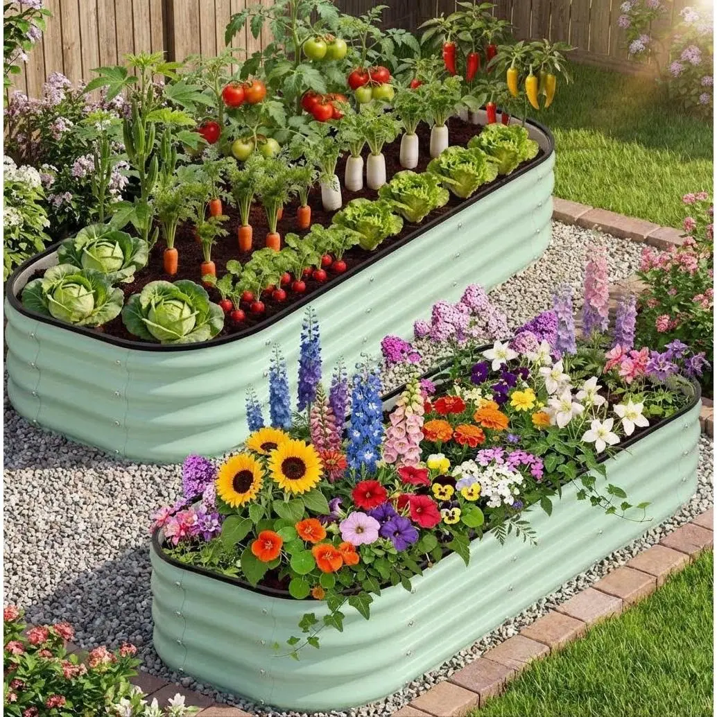 2 pack raised garden beds, 4x2x1 feet rectangular galvanized metal planters, rounded corner design, rust-resistant outdoor raised planter beds, suitable for vegetables, flowers, and herbs - easy assembly without tools