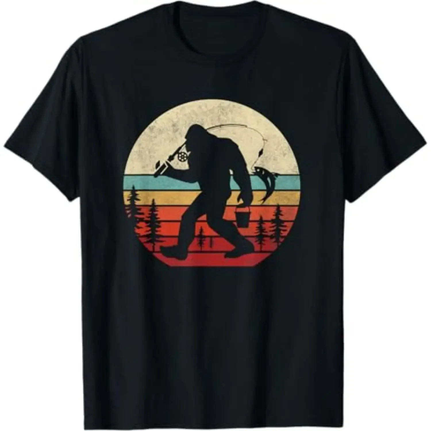 100% Cotton Summer T Shirts Bigfoot Fishing Funny Retro Sasquatch Dad Men Kids T-Shirt, street casual look, summer essential, for workers, long-lasting wear