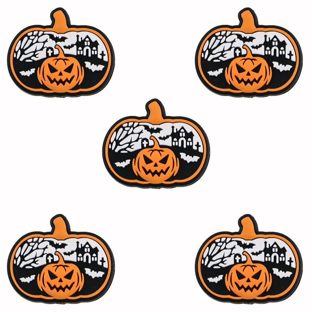 6pcs Silicone Halloween Theme Pumpkin Beads, Decorative Beads, for Halloween DIY Jewelry Making, Perfect for Pens Necklaces Keychains Handmade Gift Set Accessories, Beading Kits
