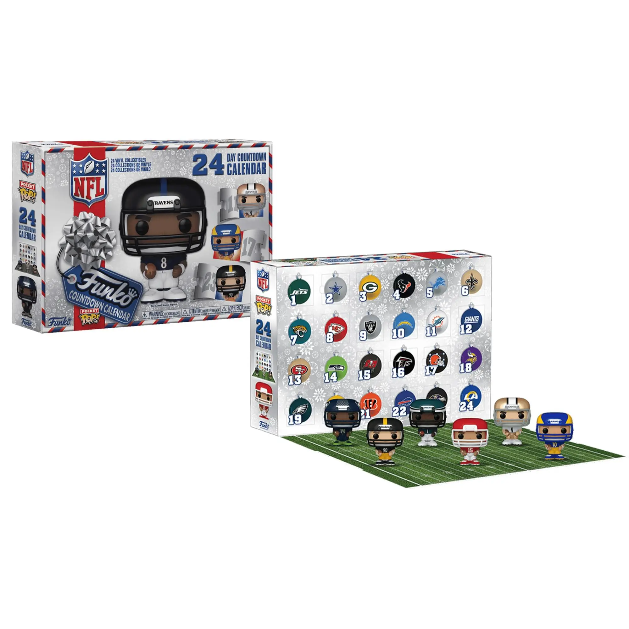 NFL Funko Pocket POP Vinyl Figurine 24-Day Countdown Holiday Advent Calendar, Multi-Colored Novelty Lighting Decor for Home Improvement, 24-Day Countdown Calendar