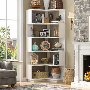 Corner Book Shelf - 6 Tier Corner Bookshelf Etagere Bookcase with Baffle, Freestanding L Shaped Display Shelf Stand for Home Office, Living Room, Bedroom, Kitchen