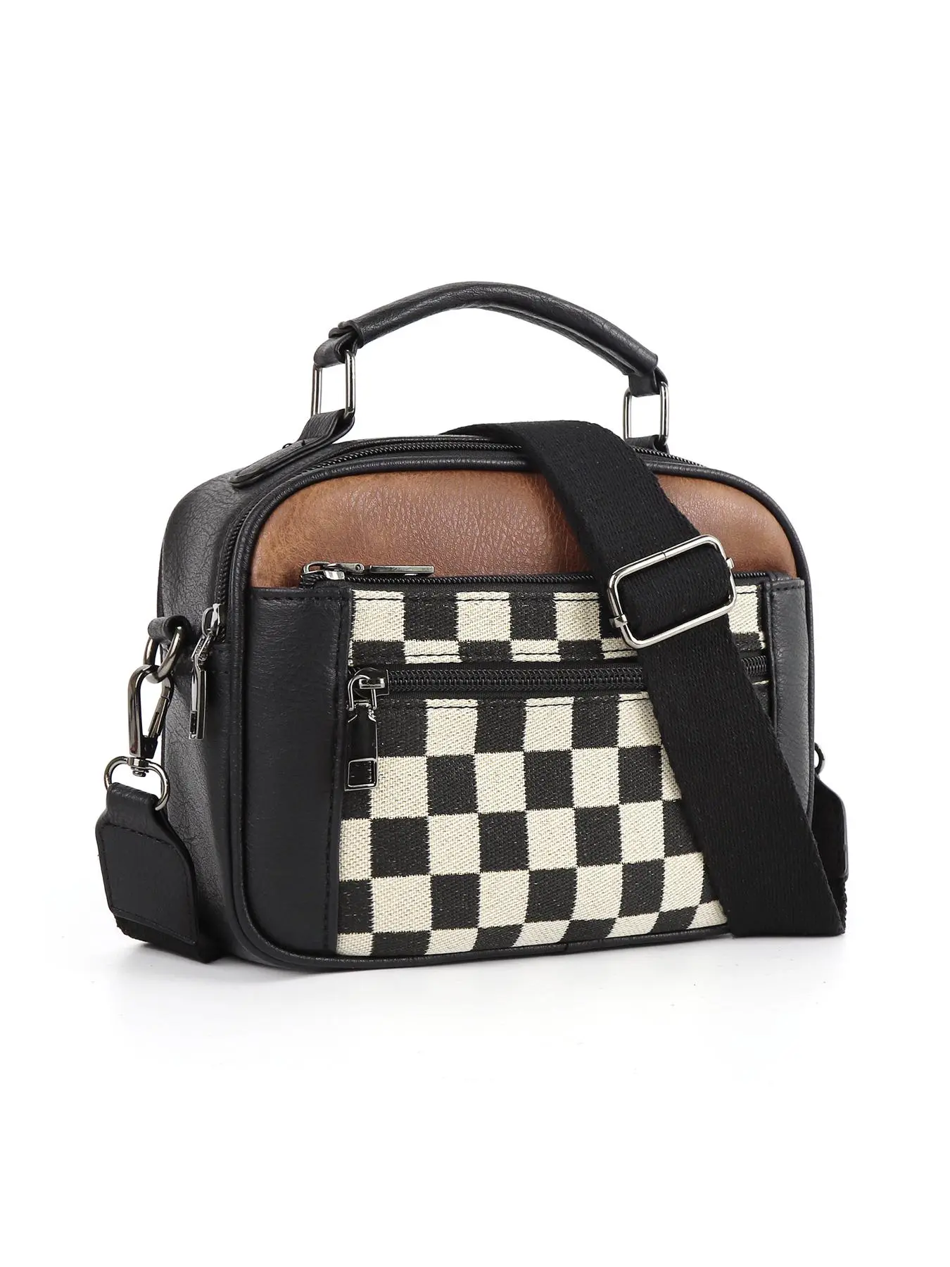 Checkerboard Pattern Colorblock Crossbody Bag, Fashionable Patterned Bag, Fashion PU Leather Waterproof Zipper Shoulder Bag for Women, Casual Trendy Versatile High-quality Daily Commuting Bag, Mothers Day Gift Ideas, Versatile Shoulder Bags