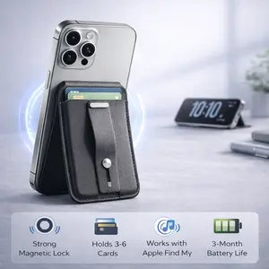 MagSafe-Compatible Wallet Stand for iPhone 12 Series & Later Works with Apple Find My Wireless Rechargeable Holds 4-6 Cards Secure Grip Ring