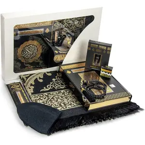 Islamic Prayer Box, Quran & Prayer Beads Tesbih & Muslim Prayer Rug, Miswak Stick, Solid Smell, Kufi Hats & Hacerul Esved Deluxe 8 Count Set