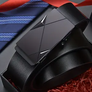 Men's Fashion Faux Leather Belt with Automatic Alloy Buckle Black Business Belt for Jeans Trousers Adjustable Buckle Ideal Gift for Father or Husband Sophisticated Durable Comfortable