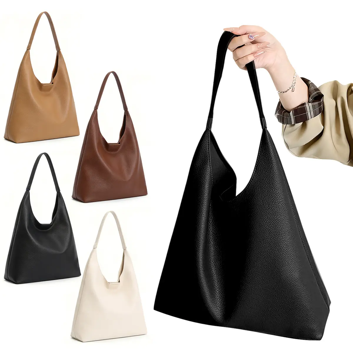 Women's Soft Vegan PU Leather Commuter Tote - Large Capacity Slouchy Casual Everyday Hobo Shoulder Handbag with Pouch, Fashion Bags with Shoulder Strap, Daily Use Bag, Handbags For Women, Curved Shoulder Strap