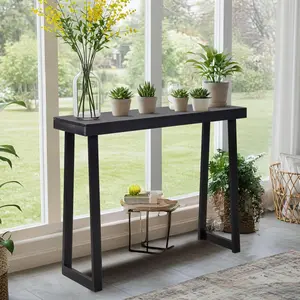 VINGLI Narrow Entryway Table, 43 Inch, Pine Wood Console Tables for Entryway, Slim Sofa Tables Behind Couch for Living Room, Hallway, Entrance, 43 x 12 x 32, Black