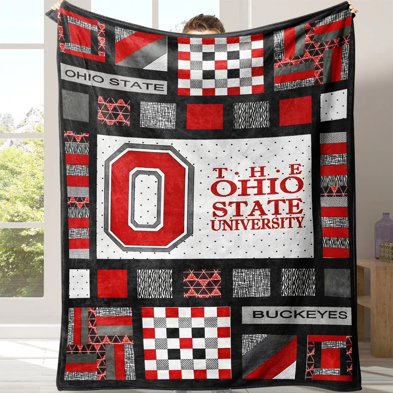 Ohio State University Flannel Blanket, 1 Count Lattice Pattern Soft Comfortable Cozy Blanket Throw with Storage Bag, Warm Napping Blanket for Home Office Travel Camping, Flannel Fleece Blankets, Cozy Blankets And Throws