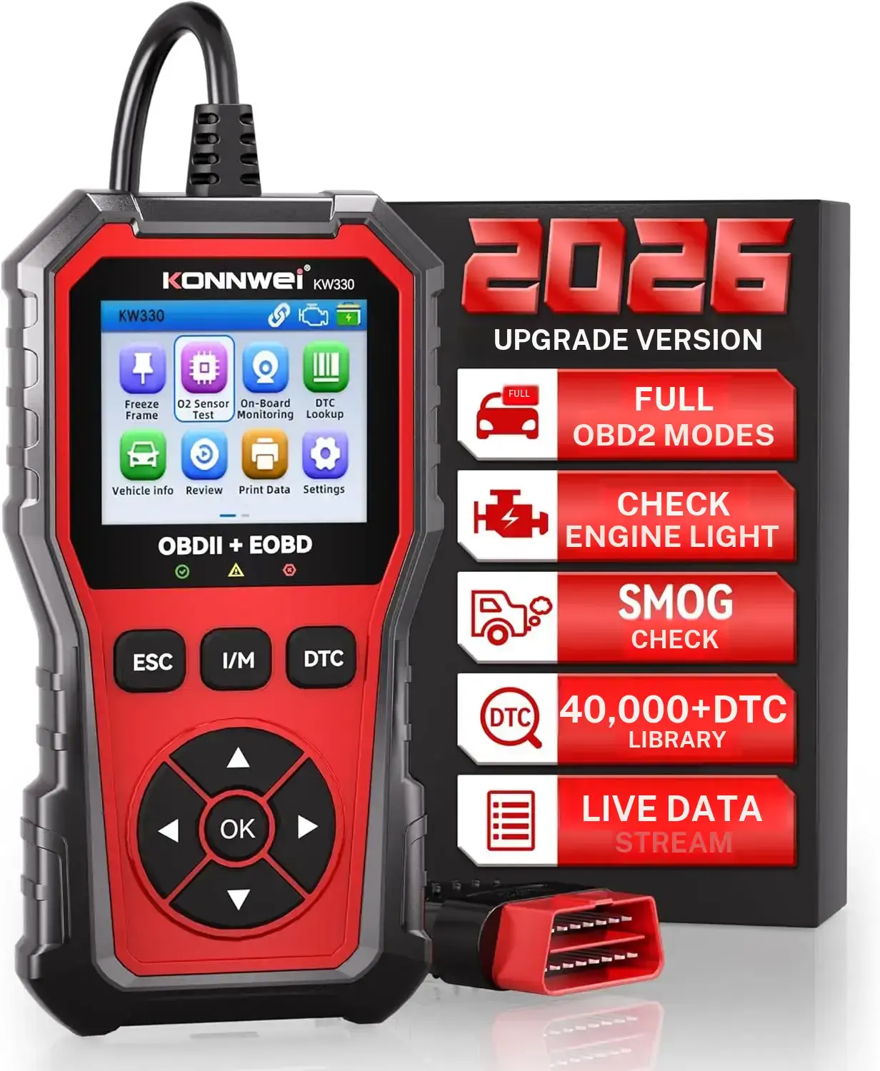 Professional OBD2 Scan Diagnostic Tool |KONNWEI Upgraded Portable Car Repair Tool – Full featured OBD2 Car Scanner, supports 10 languages, compatible with all OBD2 vehicles manufactured after 1996 KW330 obd2 tool erase code