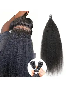 Kinky Straight Microlinks Hair Extensions Human Hair I Tip with Nano Ring, Natural 40-50g Set for Length & Volume