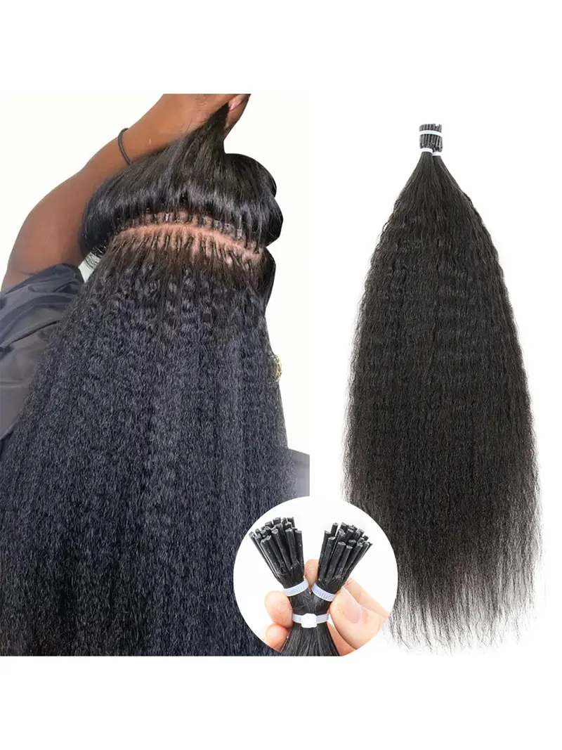 Kinky Straight Microlinks Hair Extensions Human Hair I Tip with Nano Ring, Natural 40-50g Set for Length & Volume