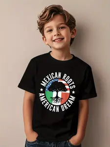 Individualistic round-neck short-sleeved shirts for Boy and girl 🔥   Mexican Roots American Dream Mexico Usa Us Mexican American T-Shirt for Kids Chirden T Shirt, 180g fathersdaygiftideas