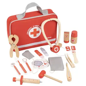 Wooden Simulation Doctor Set, Durable Pretend Play Nurse Doctor Game, Includes Stethoscope, Blood Pressure Gauge, Pills, Perfect Gift