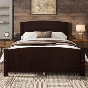 Full/Queen/King Size Platform Bed with Headboard, Solid Wood Bed Frame with Sturdy Slats and Strong Structure, No Box Spring Needed