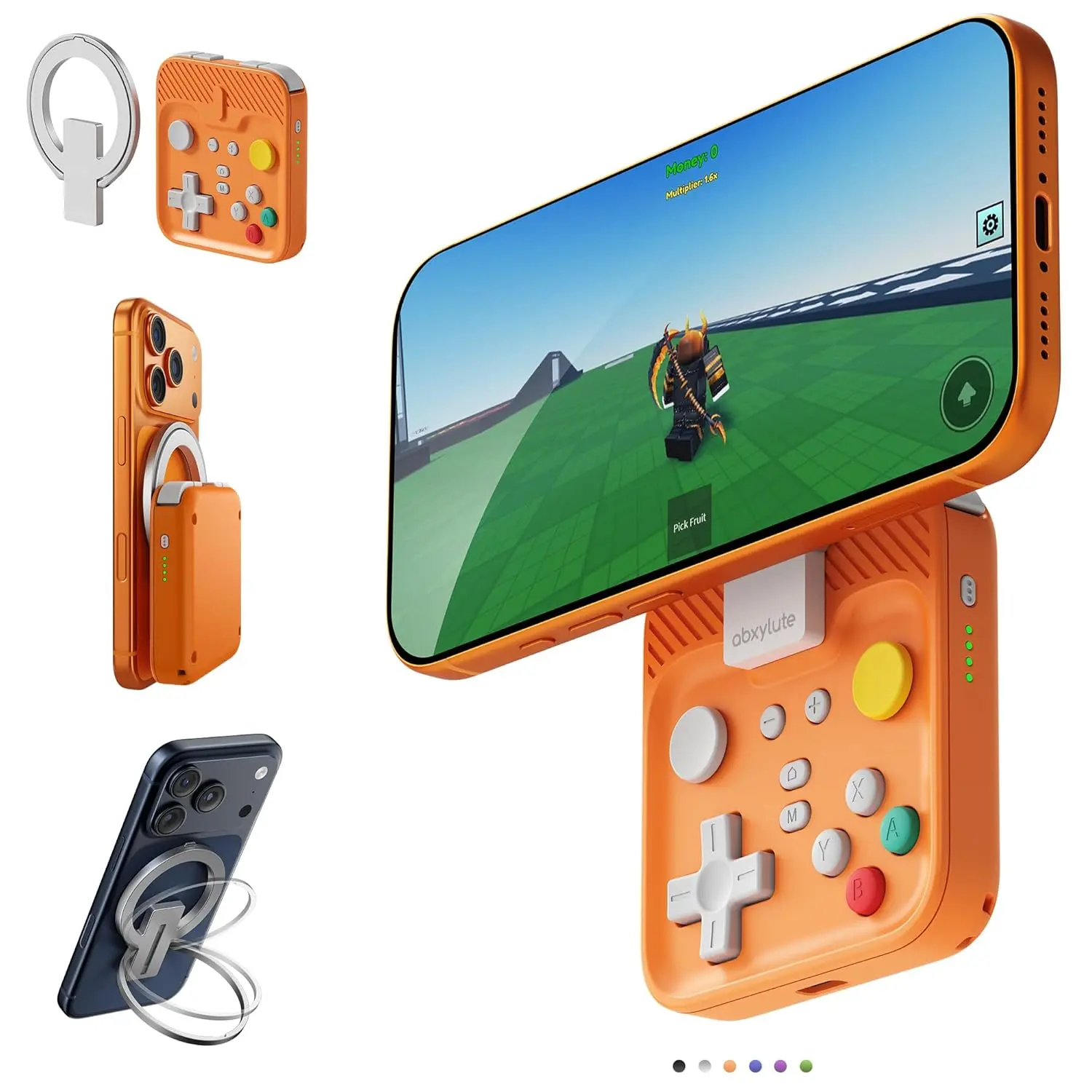 abxylute M4 Snap-On Mobile Gaming Controller for Android & iPhone, Lightweight Portable Phone Controller, Pocket-Sized Retro Emulator Gamepad Kickstand,Dual Joystick Turbo for Pro Gaming,Magnet Orange Console