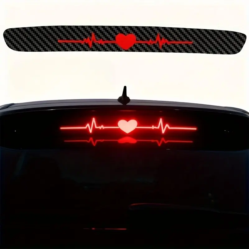 1PC High-mounted Wall Brake Light Sticker, Heartbeat ECG Taillight Sticker 3D Carbon Fiber Matte Texture Car Safety Enhancement High Visibility Markings Car Decoration Valentine's Day Gift Car Decals, Car Stickers, Automotive Decals