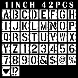 42 count Alphabet Stencils 1 inch, 42 count  Plastic Letter Stencils and Number Templates Interlocking Kit Art Craft Stencils for Painting on , Wall, Glass, Fabric, Rock, Signage