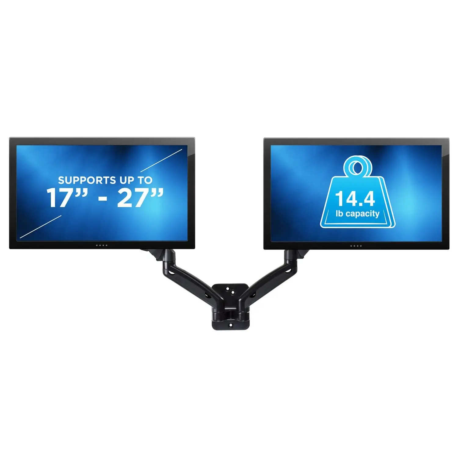 Mount-It! Dual Monitor Wall Mount – Fully Adjustable Articulating Arms with Swivel VESA Brackets, Fits 17" to 27" Computer Screens – Each Arm Holds up to 14.4 lbs, Dual Monitor Riser, Multi-Monitor Setup Laptop Stands & Trays