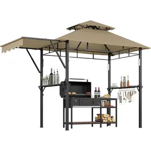 Sturdy Outdoor Grill Gazebo Canopy for Patio BBQ – Backyard Pavilion Shelter, Weather-Resistant, Ideal for Garden Parties, Coffee Color