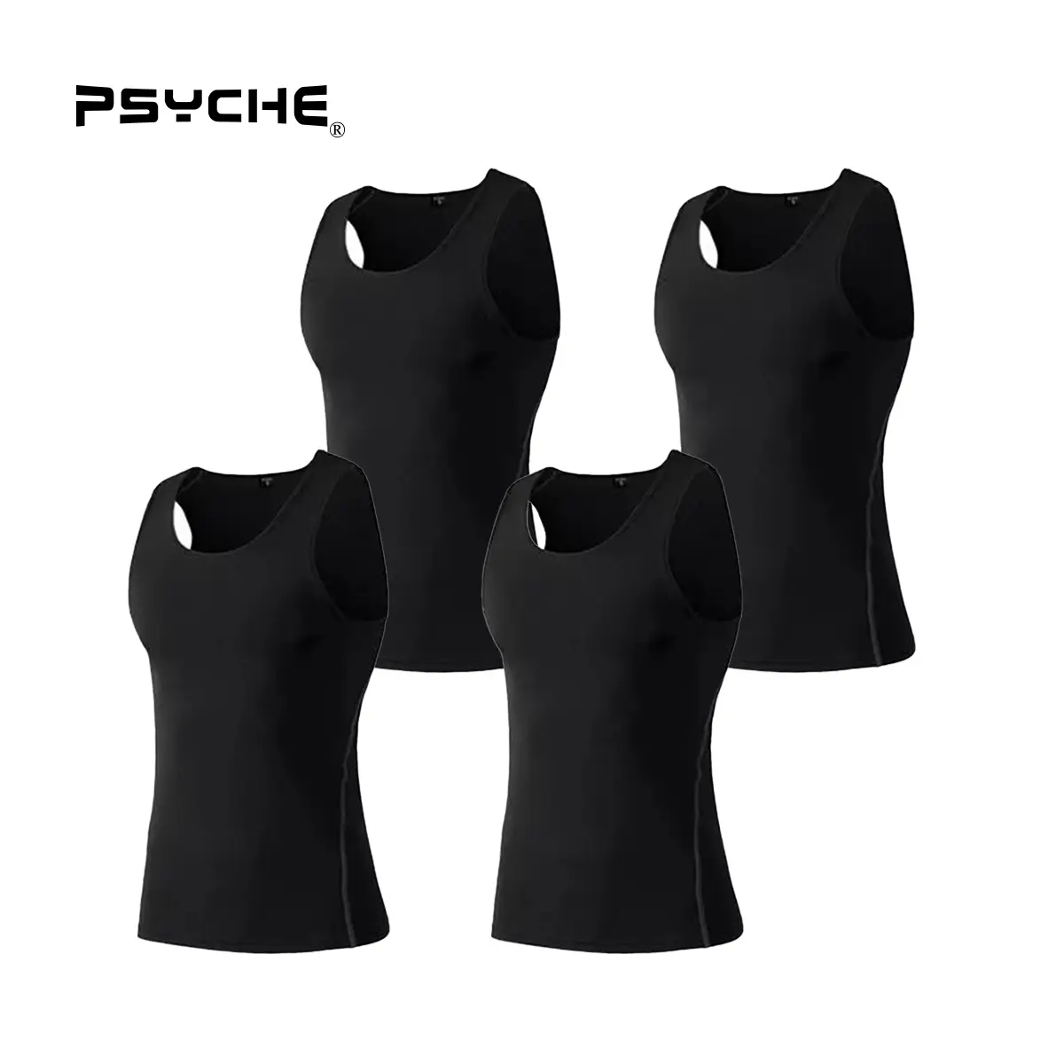 PSYCHE 4-Pack Men’s Compression Shirt Sleeveless Workout Tank Top Sports Base Layer Running Basketball, Sweat-Wicking Ultra-Breathable Muscle Support