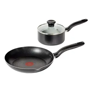 T-Fal Simply Cook 3pc Nonstick 2qt Sauce Pan with Lid and 10.5" Fry Pan Cookware Set Black