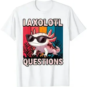 I Axolotl Questions Retro Graphic T-Shirt – Fun Casual Short Sleeve Tee with Bold Colorful Design, Round Neck, Soft Stretch Fabric, Perfect for Summer Men's Crew Neck Short Sleeve T-Shirts Cotton Printed Round Neck T-Shirt