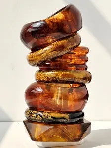 1 Piece Luxury Vintage Irregular Oval Brown Faded Resin Bracelet Autumn Winter Chunky Bracelet Stackable Handmade