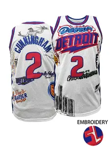 Detroit #2 White Graffiti Fan Basketball Tank Top, Premium Embroidered V-Neck Pullover Jersey, Comfortable Breathable, Unisex for Outdoor Sports, Games & Daily Casual Wear, All Seasons